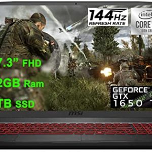MSI 2021 Flagship GF75 Thin Gaming 17 Laptop 17.3” FHD IPS 144Hz 10th Gen Intel 4-Core i5-10300H(Beat i7-8850H) 32GB RAM 1TB SSD GeForce GTX 1650Ti 4GB Backlit USB-C Win10 + iCarp HDMI Cable