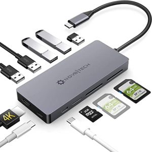 NOV8Tech USB C Hub, 11 in 1 USB Multiport Adapter for M1 MacBook Pro Air, Windows Laptop and Other Type C Devices, 4K HDMI, 100W USB-C Power Delivery PD, Micro SD & 2X SD, 2X USB 3.0, 3X USB 2.0