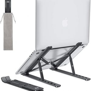 OMOTON Laptop Stand, Adjustable Laptop Stand for Desk, Portable Foldable Laptop Holder, Aluminum Laptop Cradle, Compatible MacBook Air, MacBook Pro, HP, Dell, Lenovo More (Up to 14 inch) (Black)