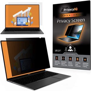 Privacy IQ 14" Inch Laptop Privacy Screen-Filter for 16:9 Widescreen Display; 60 Degree Privacy, Advanced Anti-Glare, UV Light Reduction & Blue Light Filter