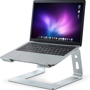 RSTIGER Laptop Stand, Aluminum Ergonomic Laptops Elevator for Desk, Sturdy & Protective Computer Riser, Cooling Better Metal Holder Compatible with 10 to 15.6 inches Notebook Computer, Silver