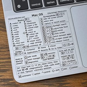 SYNERLOGIC Mac OS (Big Sur/Catalina/Mojave) Keyboard Shortcuts, Clear Vinyl Sticker, No-Residue Adhesive, Size 3.25”x 3.25”, Compatible with 13-16-inch MacBook Air Pro with M1 or Intel CPU