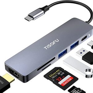 TISOFU USB C Hub, USB C Adapter with 4K HDMI USB3.0 SD/TF Card Reader 100W PD，6 in 1 Type C Adapter Compatible for MacBook Pro, USB C Laptops Nintendo, Type C Devices(Gray)