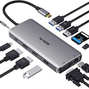 USB C Docking Station, Dual HDMI Adapter 12 in 1 Triple Display USB C Hub with VGA, Gigabit Ethernet, 100W PD, 4 USB Ports, SD/TF Card Reader Audio for MacBook Pro and Type-C Laptops