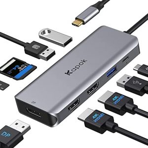 USB C Docking Station Dual Monitor, USB C Hub Displayport, USB-C to Dual HDMI Adapter Type C Dock Dongle to 2 HDMI 4K, DP, 3USB, 100W PD, SD/TF for Dell XPS 13/15, HP x360, Surface Lenovo Yoga laptops