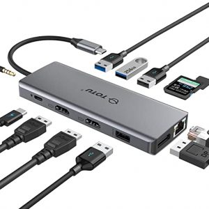 USB C HUB, Upgraded TOTU 13 in 1 Type C Hub Dongle Adapter (4K Dual HDMI&DP,75W PD), Triple Display Docking Station for Windows&MacBook Pro USB C Systems, macOS only Support Mirror Display