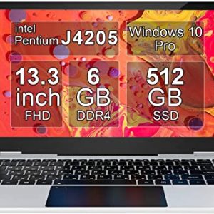 Windows 10 Pro Laptop 13.3 inch Rugged, Full HD Touchscreen Business Notebook Computer with Intel Pentium J4205, Quad-Core 8GB DDR4, 512GB SSD, Waterproof Design AWOW